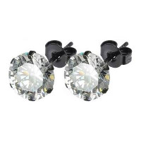 Čierne oceľové náušnice - zirkóny 6 mm