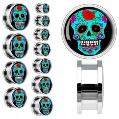 Plug do ucha skrutkovacia - lebka tyrkysová