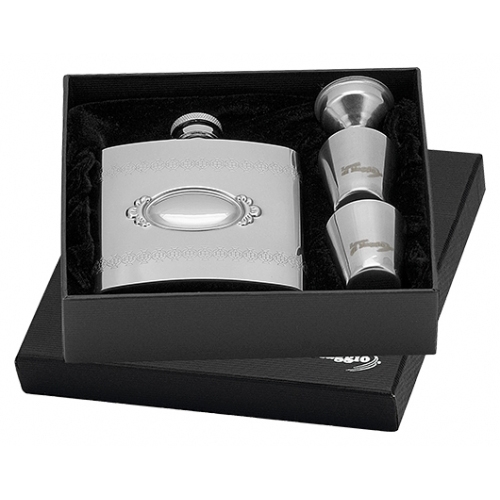 Oceľová vrecková fľaša - ploskačka 180ml + 2 kalíšky 30ml a lievik