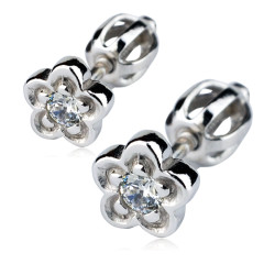 Strieborné náušnice - kvietky, číry zirkón
