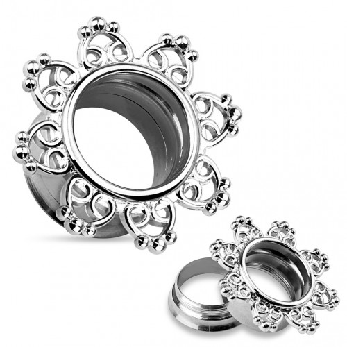 Oceľový tunel do ucha s ornamentmi