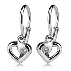Detské náušnice strieborné - srdiečka, číry zirkón