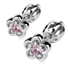 Strieborné náušnice - kvetinky, svetlo ružový zirkon