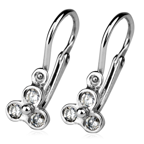 Detské náušnice strieborné - kvietky, číre zirkóny