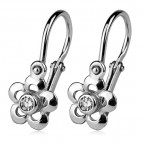 Strieborné detské náušnice - kvietky, číre zirkóny