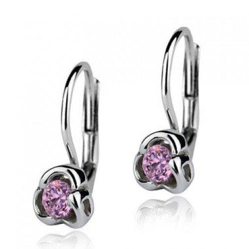Strieborné náušnice kvietky, svetlo ružové zirkóny