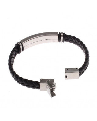 Kožený náramok splietaný s ocelovou destičkou
