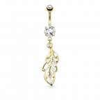 Pozlátený piercing do pupku - lístok