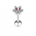 Piercing do brady - labreta kytička, dúhový/číre kamienky