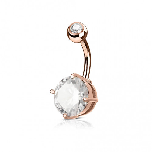 Pozlátený piercing do pupku, číry kameň 10 mm