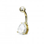 Pozlátený piercing do pupku kvapka, číry kameň 10 mm