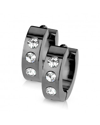 Oceľové náušnice - čierne krúžky so zirkónmi
