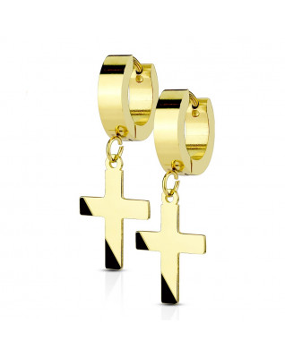 Oceľové náušnice - krížiky pozlátené