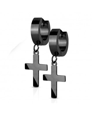 Oceľové náušnice - krížiky čierne