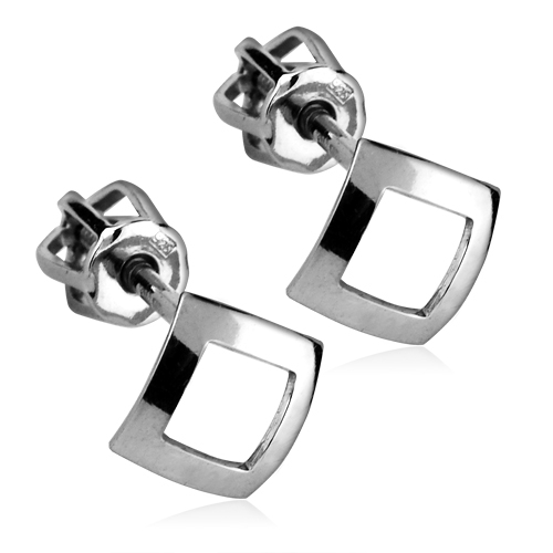 Strieborné náušnice skrutkovacie - štvorčeky