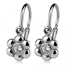 Detské náušnice strieborné - kvietky, číre zirkóny