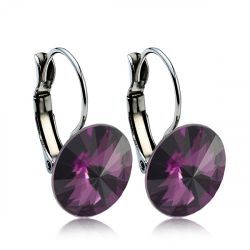 Oceľové náušnice s kryštálmi Swarovski® 12 mm, AMETHYST