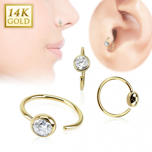 Zlatý piercing do nosa kruh, 0,8 x 8 mm, Au 585/1000