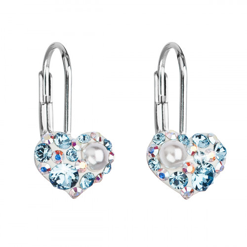 Dievčenské strieborné náušnice srdiečka s kryštálmi Crystals from Swarovski® AQUAMARINE AB