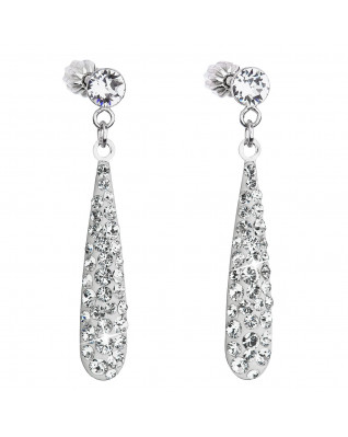Strieborné náušnice visiace s kryštálmi Swarovski biela slza