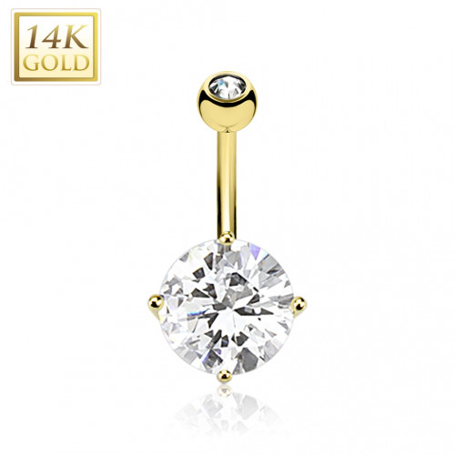 Zlatý piercing do pupku - číry zirkón, Au 585/1000