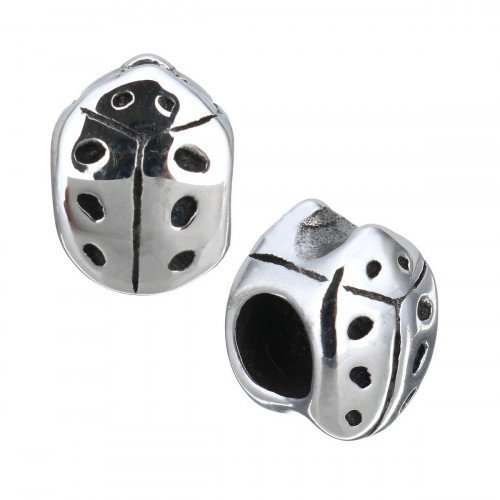 Navliekací oceľový prívesok korálek - lienka