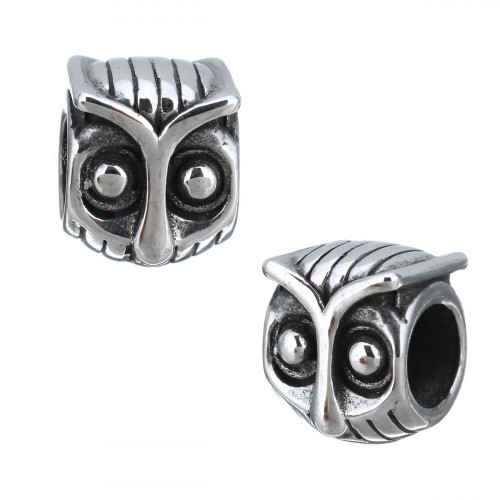 Navliekací oceľový prívesok korálek - sova