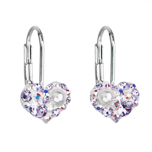 Dievčenské strieborné náušnice srdiečka s kryštálmi Crystals from Swarovski® VIOLET AB