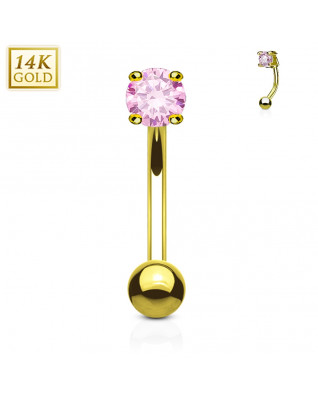 Zlatý piercing do obočia - zirkón, Au 585/1000