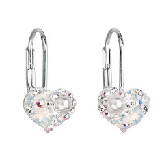 Dievčenské strieborné náušnice srdiečka s kryštálmi Crystals from Swarovski® CRYSTAL AB