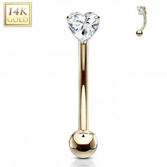 Zlatý piercing do obočia, číry zirkón, Au 585/1000