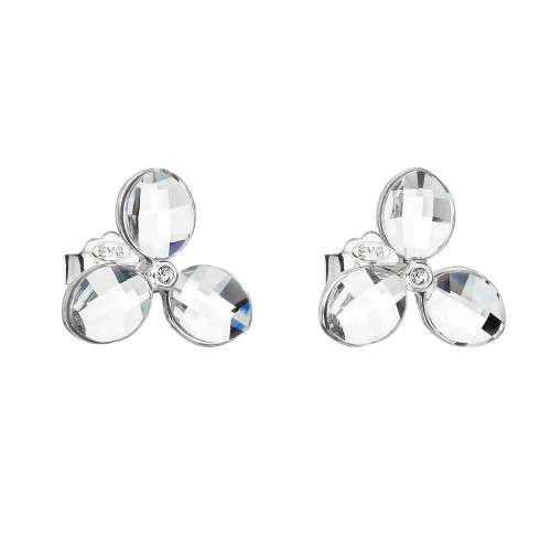 Strieborné náušnice pecka s kryštálmi Swarovski biela kvietka