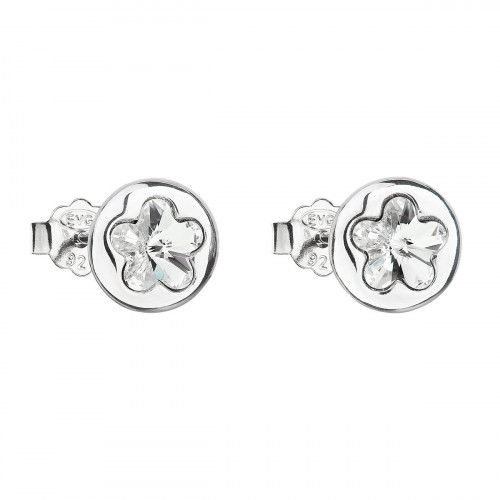 Strieborné náušnice pecka s kryštálmi Swarovski biela kvietka