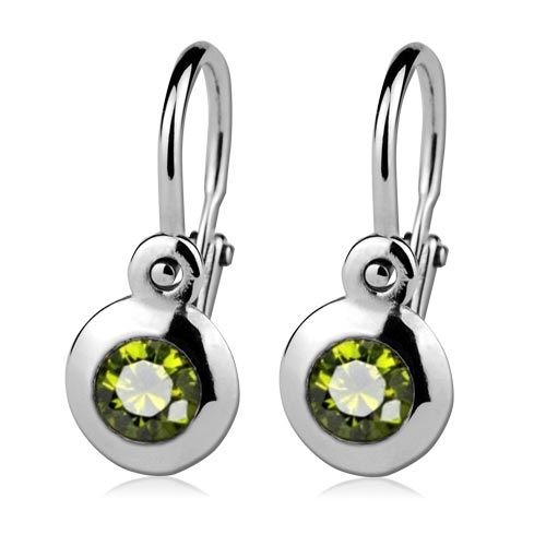 Detské náušnice strieborné, zirkón olivín