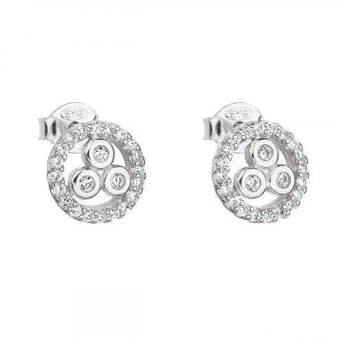 Strieborné náušnice pecka so zirkónom v bielej farbe