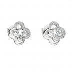 Strieborné náušnice pecka so zirkónom biela kvietka