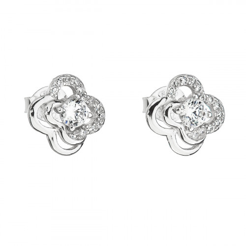 Strieborné náušnice pecka so zirkónom biela kvietka