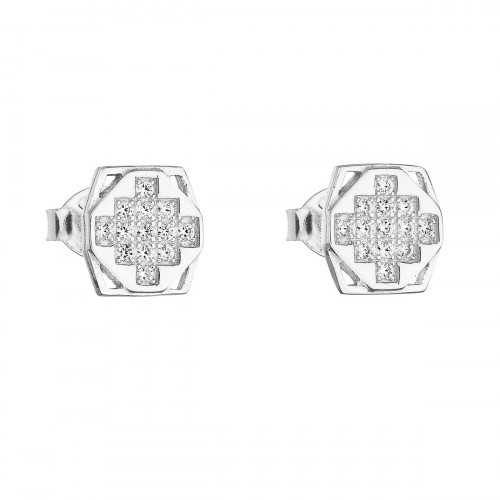 Strieborné náušnice pecka so zirkónom biely štvorec