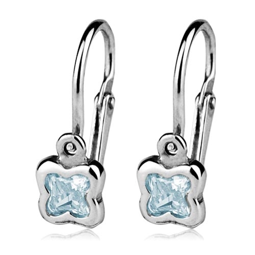 Detské náušnice strieborné - kvietky, Aquamarine