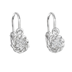 Strieborné detské náušnice kvietky, číre zirkóny