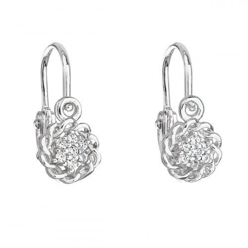 Strieborné detské náušnice kvietky, číre zirkóny