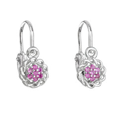 Strieborné detské náušnice kvietky, ružové zirkóny