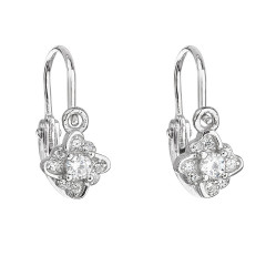 Strieborné detské náušnice kvietky, číre zirkóny