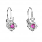 Strieborné detské náušnice kvietky, číre a ružové zirkóny