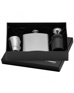 Oceľová recková láhev - plaskačka 180ml + 4 kalíšky 30ml a nálevka