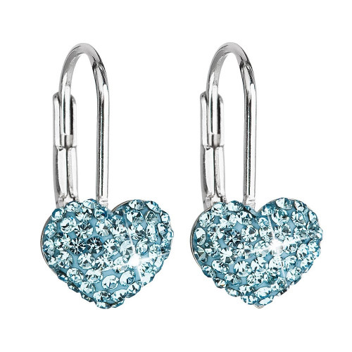 Dievčenské strieborné náušnice srdiečka s kryštálmi Crystals from Swarovski® Aqua