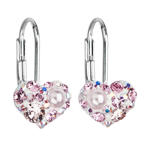 Dievčenské strieborné náušnice srdiečka s kryštálmi Crystals from Swarovski®, ROSE AB
