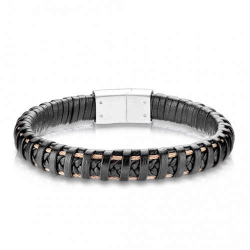 Kožený náramok s oceľovou sponou, dĺžka 21,5 cm