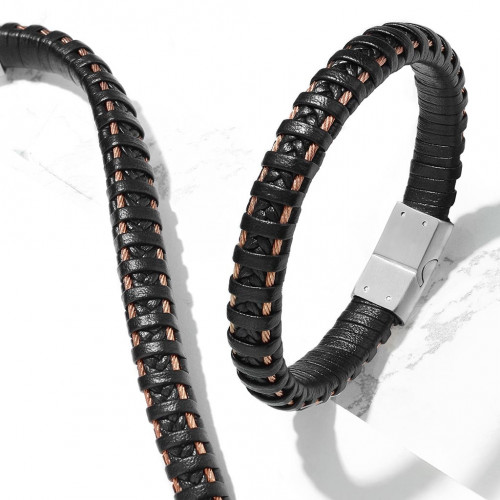 Kožený náramok s oceľovou sponou, dĺžka 21,5 cm