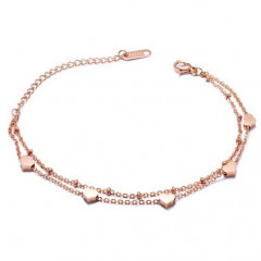 Dvojitý pozlátený oceľový náramok zdobený srdiečkami